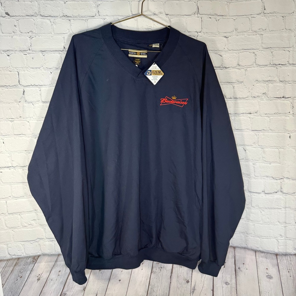 North End Mens Navy Budweiser Bud Light Microfiber V-Neck Windshirt XL NWT